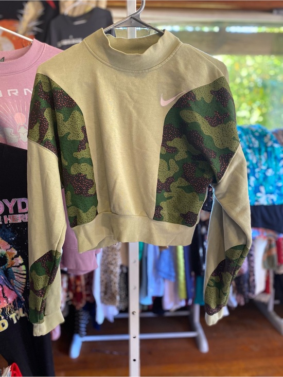 Nike Sweaters - Nike Olive Green Cropped Crewneck Sweatshirt with Camo Panels
